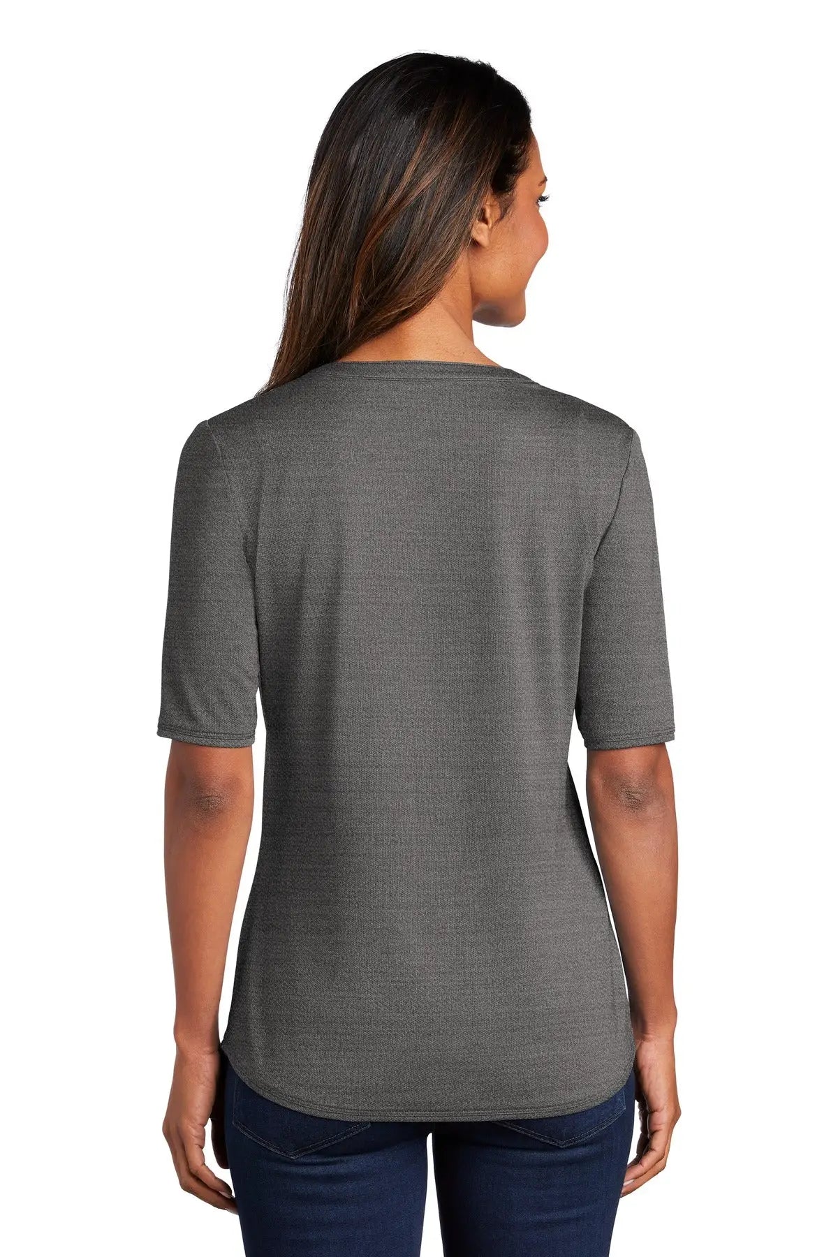 Port Authority Lk583 Women’s Stretch Heather Open Neck Top - Black Thunder Gray