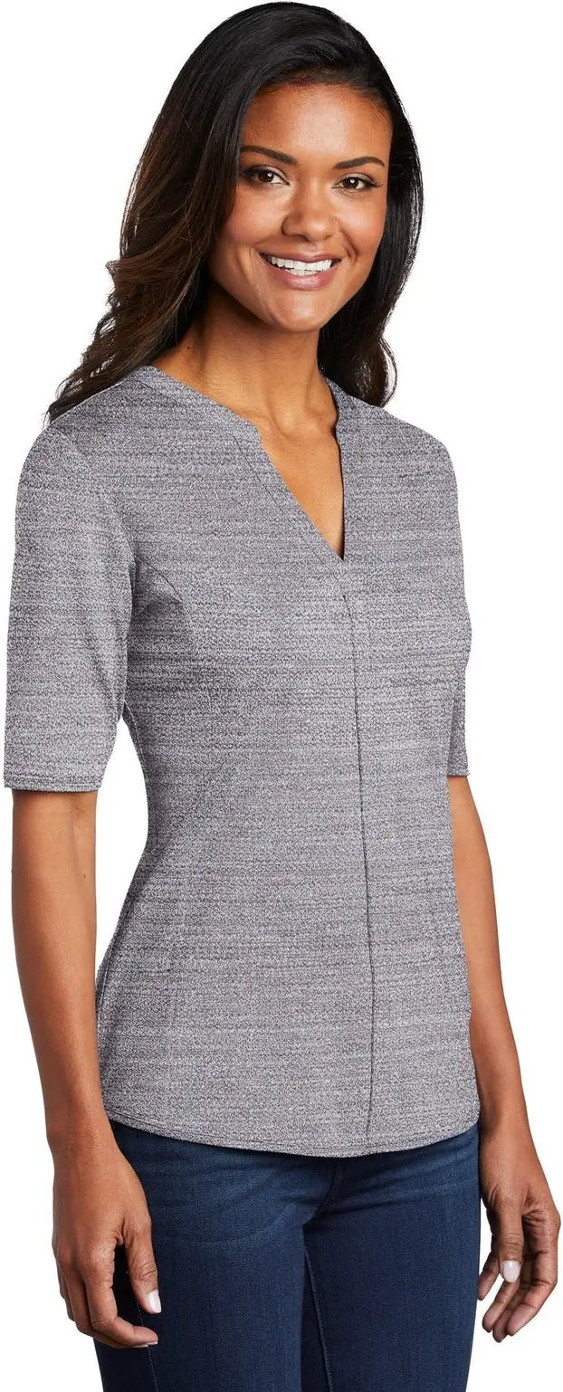 Port Authority Lk583 Women’s Stretch Heather Open Neck Top - Graphite White
