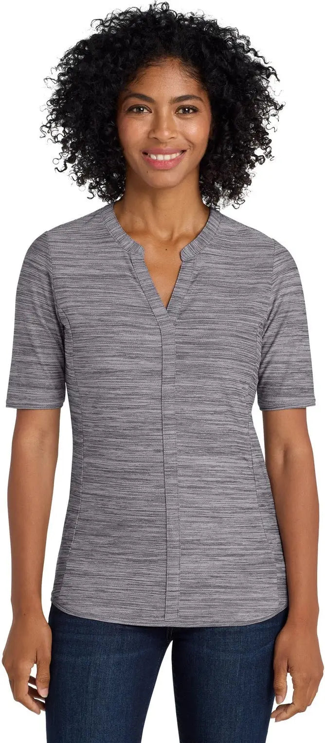 Port Authority Lk583 Women’s Stretch Heather Open Neck Top - Graphite White