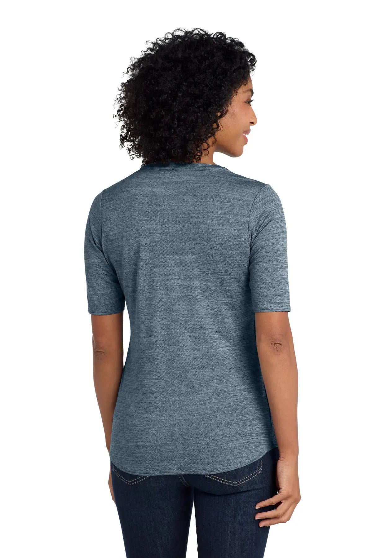 Port Authority Lk583 Women’s Stretch Heather Open Neck Top - Regatta Blue Gusty Gray