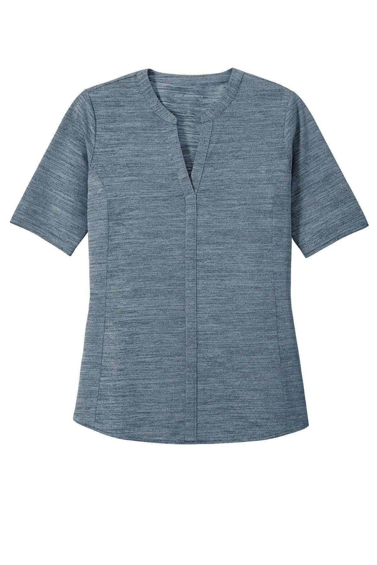 Port Authority Lk583 Women’s Stretch Heather Open Neck Top - Regatta Blue Gusty Gray