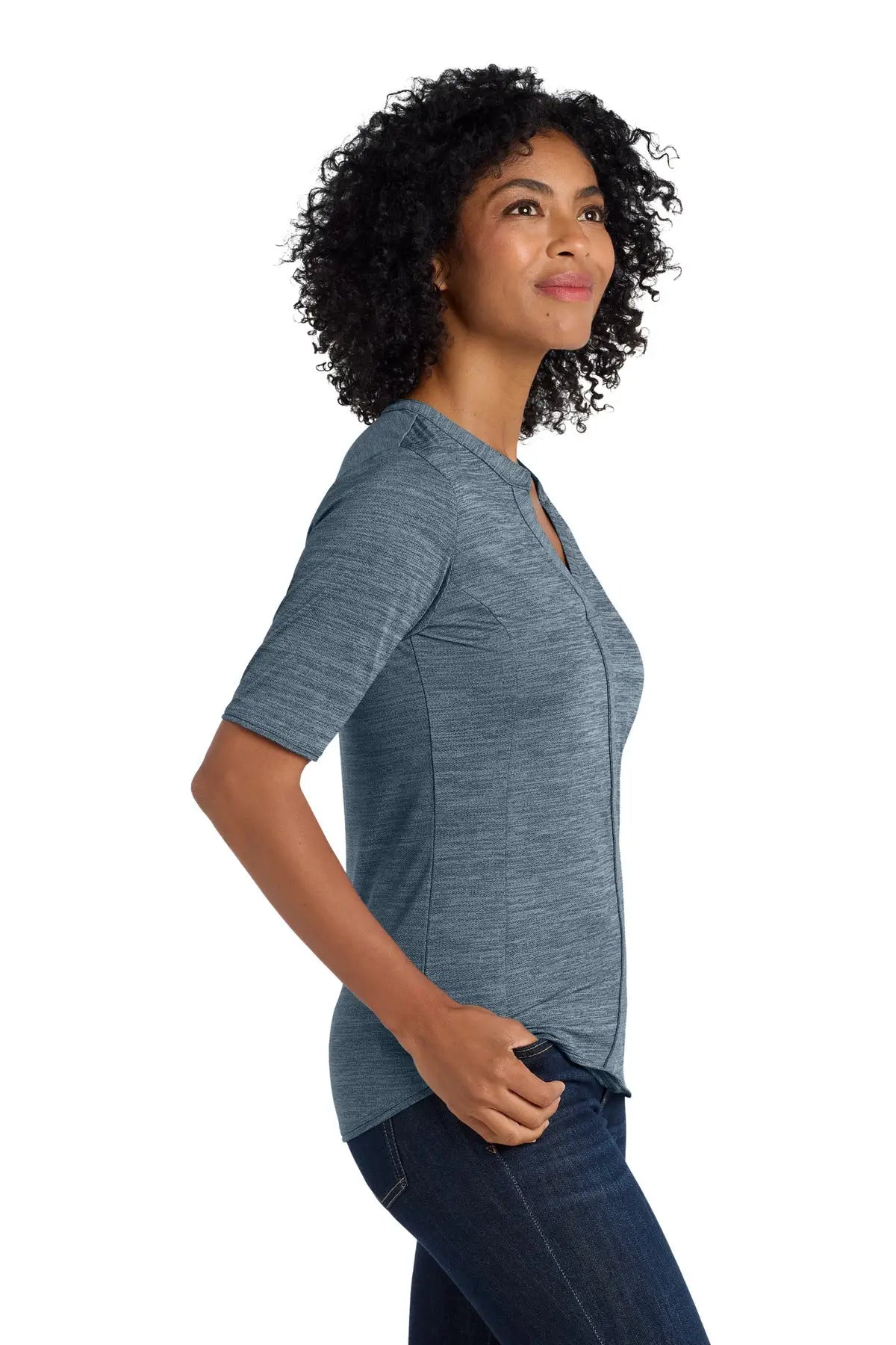 Port Authority Lk583 Women’s Stretch Heather Open Neck Top - Regatta Blue Gusty Gray