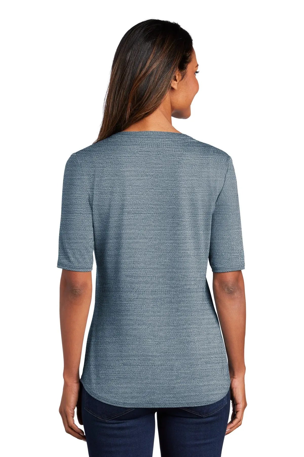 Port Authority Lk583 Women’s Stretch Heather Open Neck Top - Regatta Blue Gusty Gray