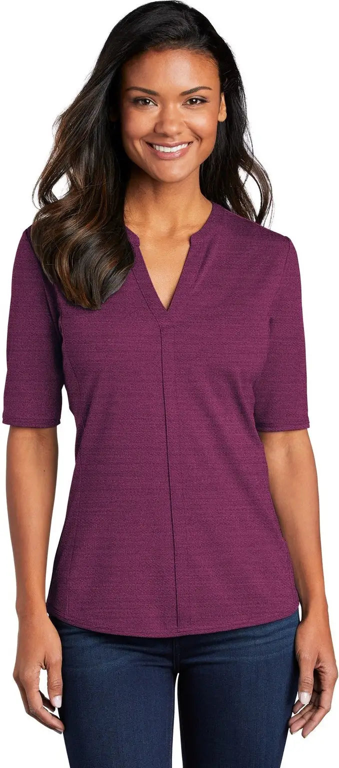 Port Authority Lk583 Women’s Stretch Heather Open Neck Top - Violet Purple Black - Purple/ / Ladies Xs