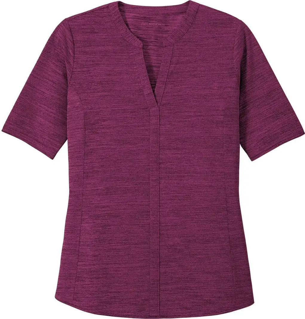 Port Authority Lk583 Women’s Stretch Heather Open Neck Top - Violet Purple Black