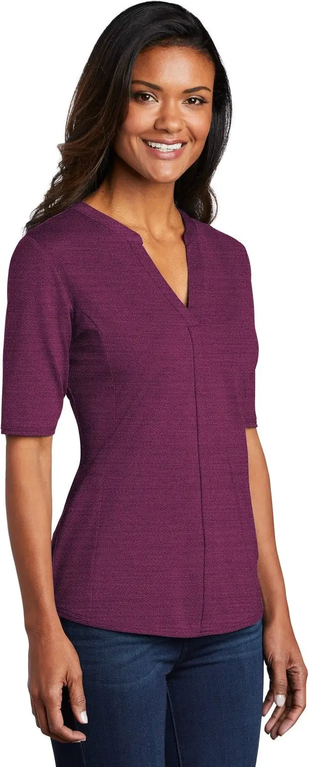Port Authority Lk583 Women’s Stretch Heather Open Neck Top - Violet Purple Black