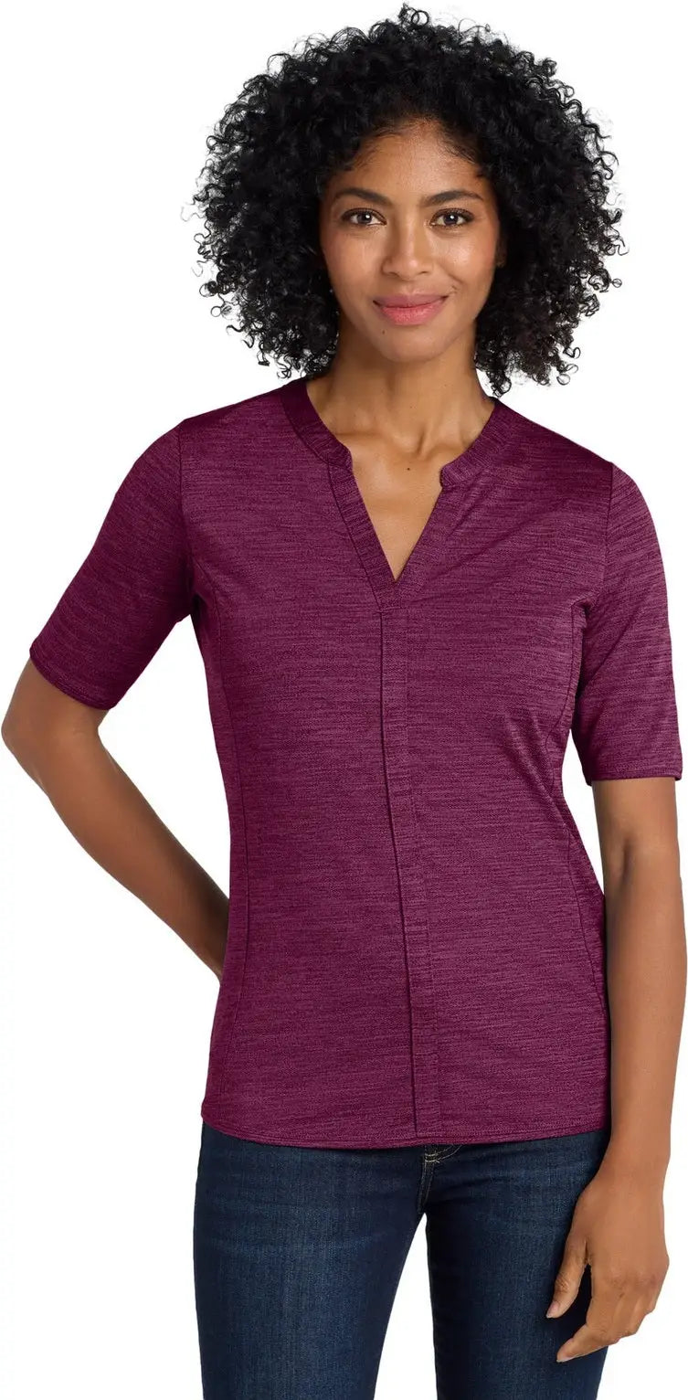 Port Authority Lk583 Women’s Stretch Heather Open Neck Top - Violet Purple Black
