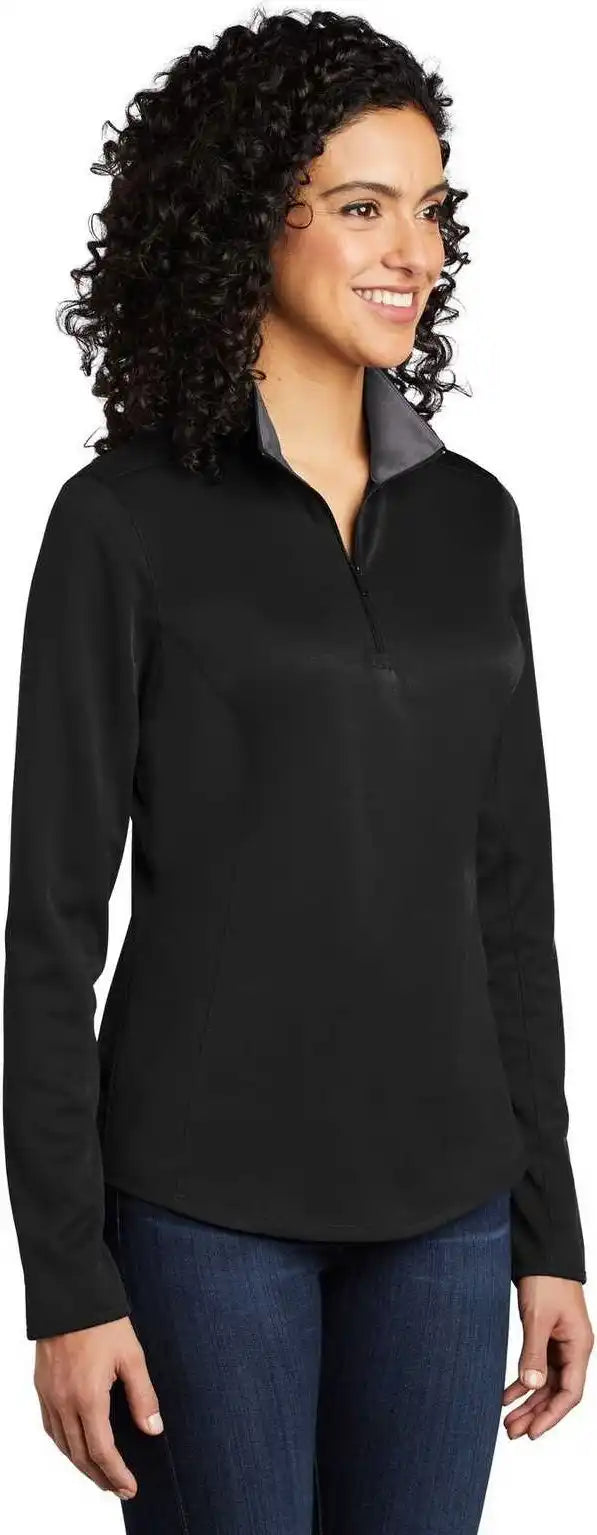 Port Authority Lk584 Ladies Silk Touch Performance 1/4 Zip Lk584black Steel Gray
