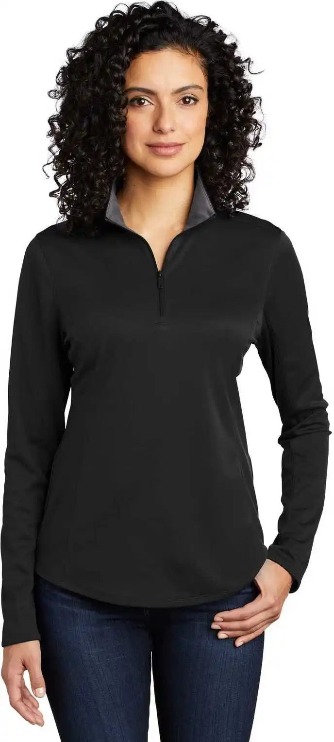 Port Authority Lk584 Ladies Silk Touch Performance 1/4 Zip Lk584black Steel Gray