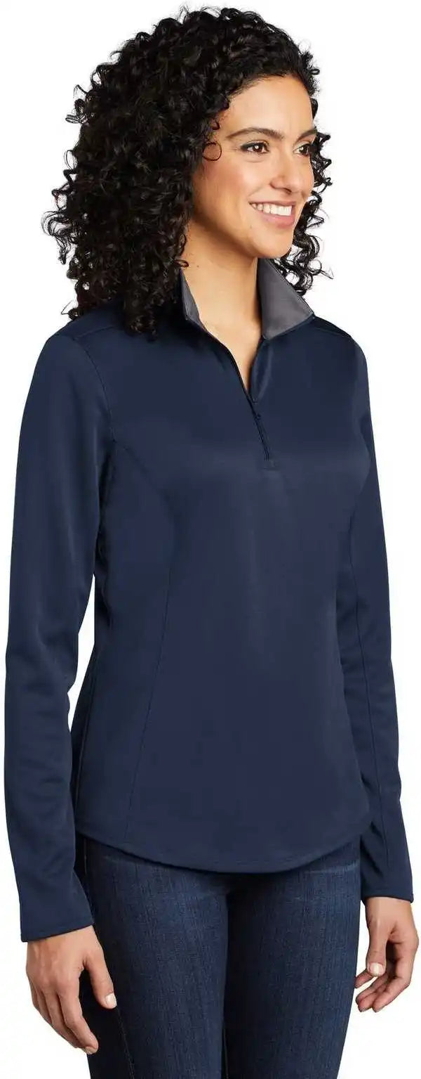 Port Authority Lk584 Ladies Silk Touch Performance 1/4 Zip Lk584navy Steel Gray