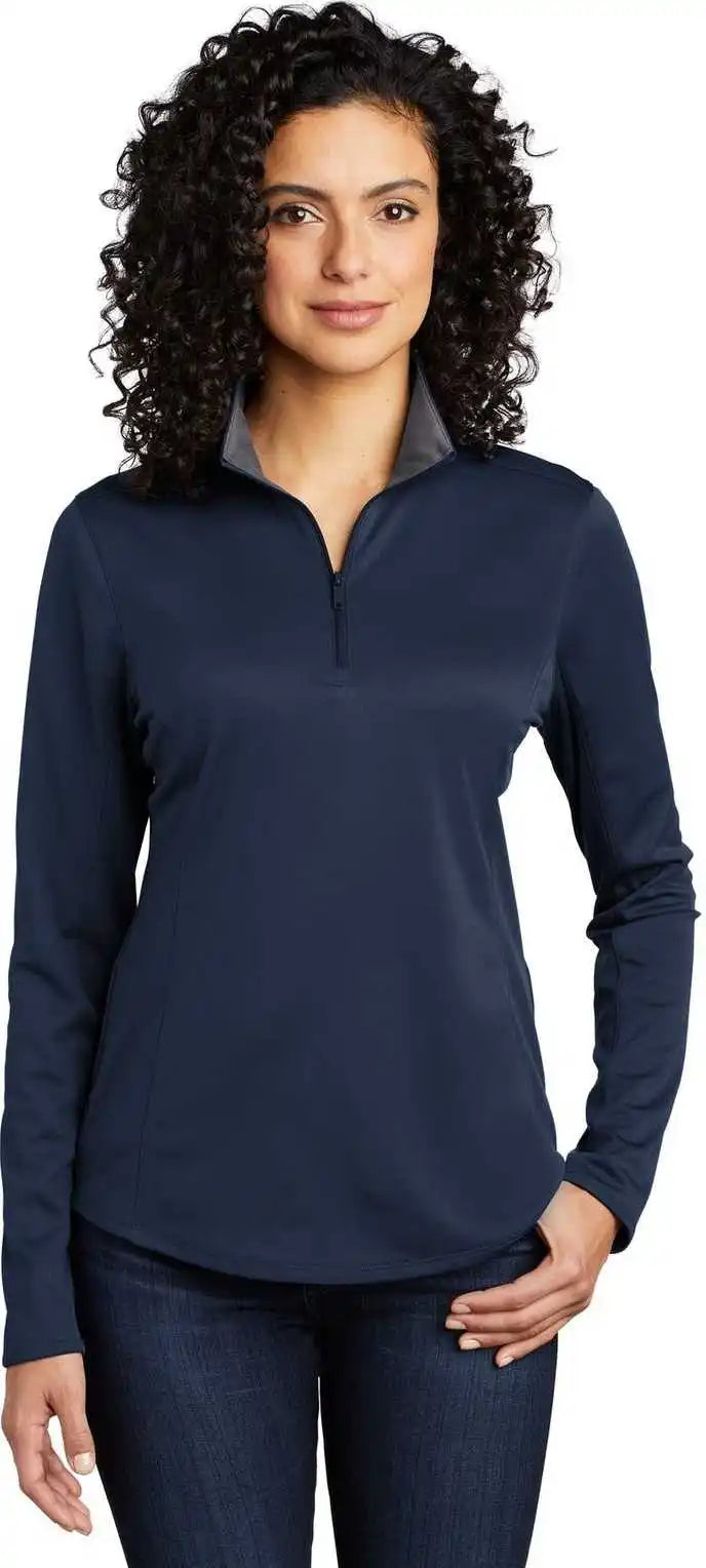 Port Authority Lk584 Ladies Silk Touch Performance 1/4 Zip Lk584navy Steel Gray