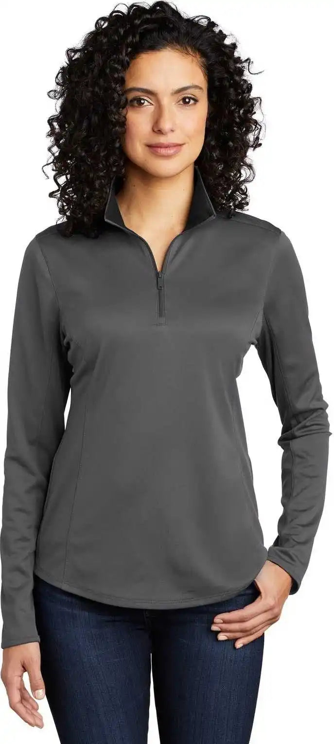 Port Authority Lk584 Ladies Silk Touch Performance 1/4-zip Lk584steel Gray Black