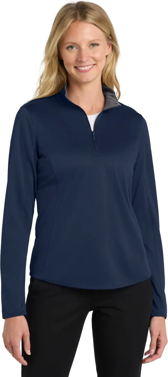 Port Authority Lk584 Women’s Silk Touch Performance 1/4-zip - Navy Steel Gray