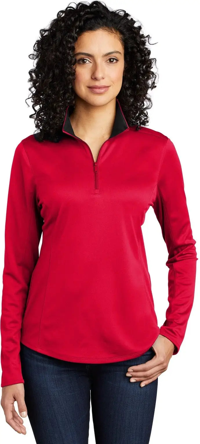 Port Authority Lk584 Women’s Silk Touch Performance 1/4-zip - Red Black - Red/ / Ladies Xs