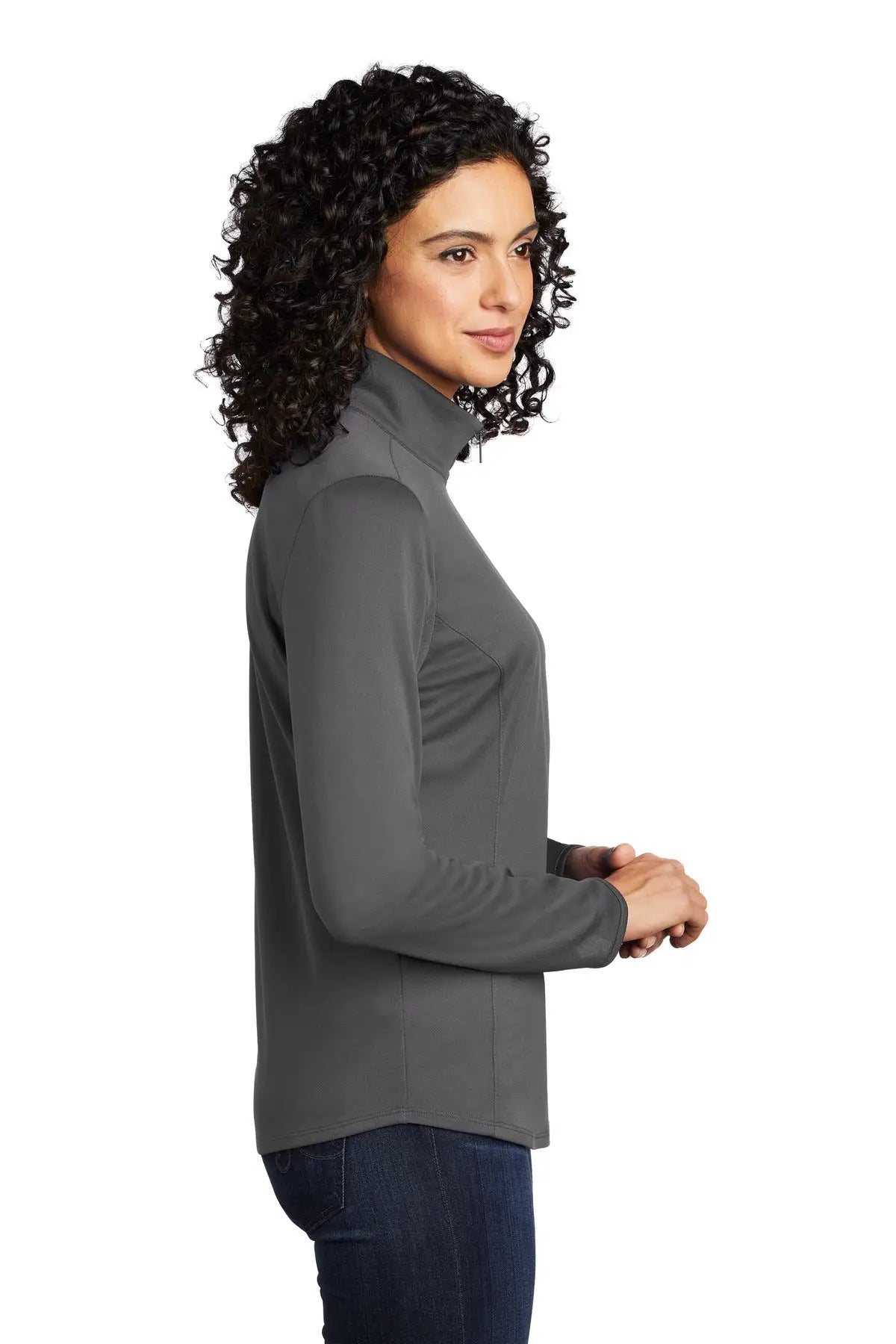 Port Authority Lk584 Women’s Silk Touch Performance 1/4-zip - Steel Gray Black