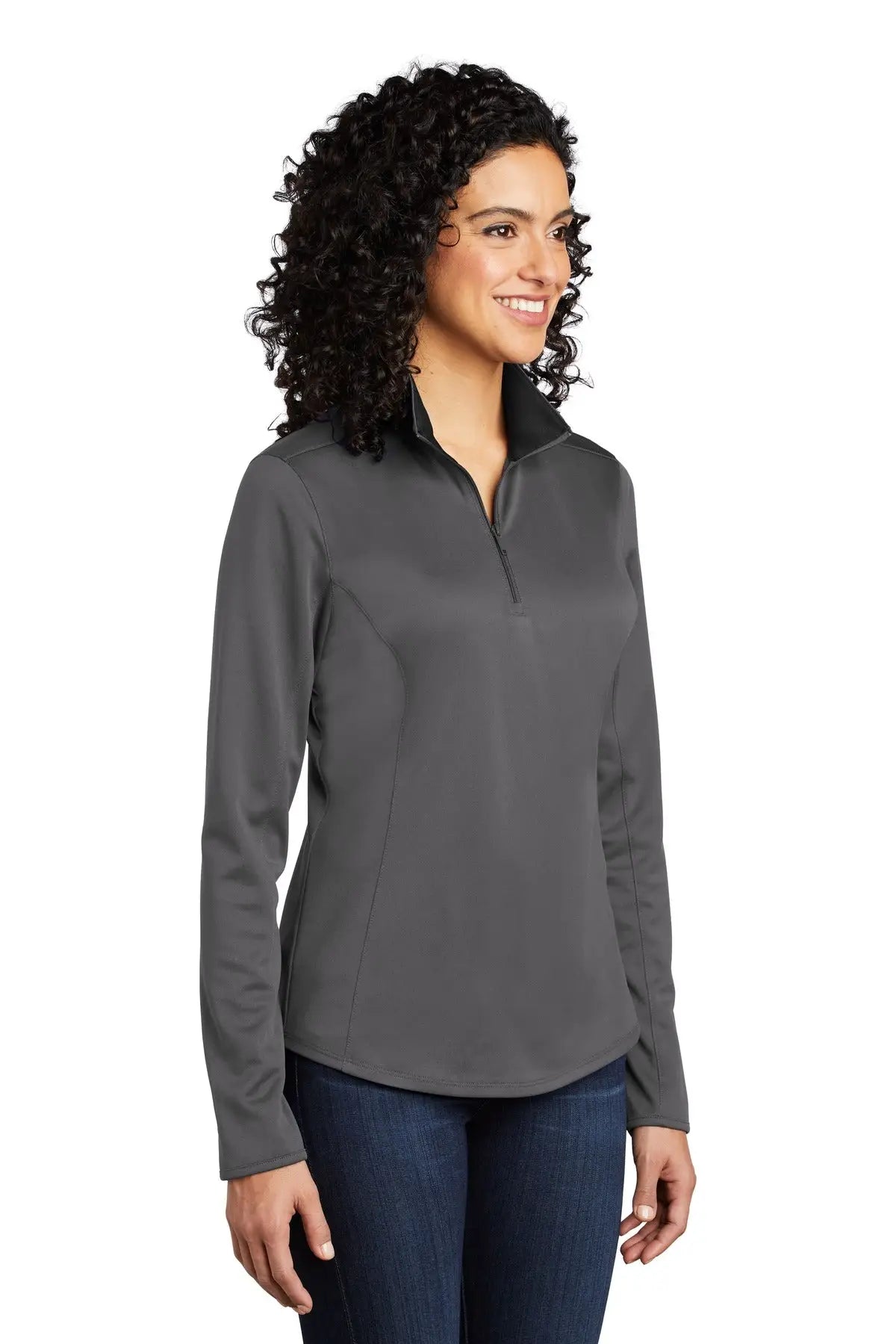 Port Authority Lk584 Women’s Silk Touch Performance 1/4-zip - Steel Gray Black