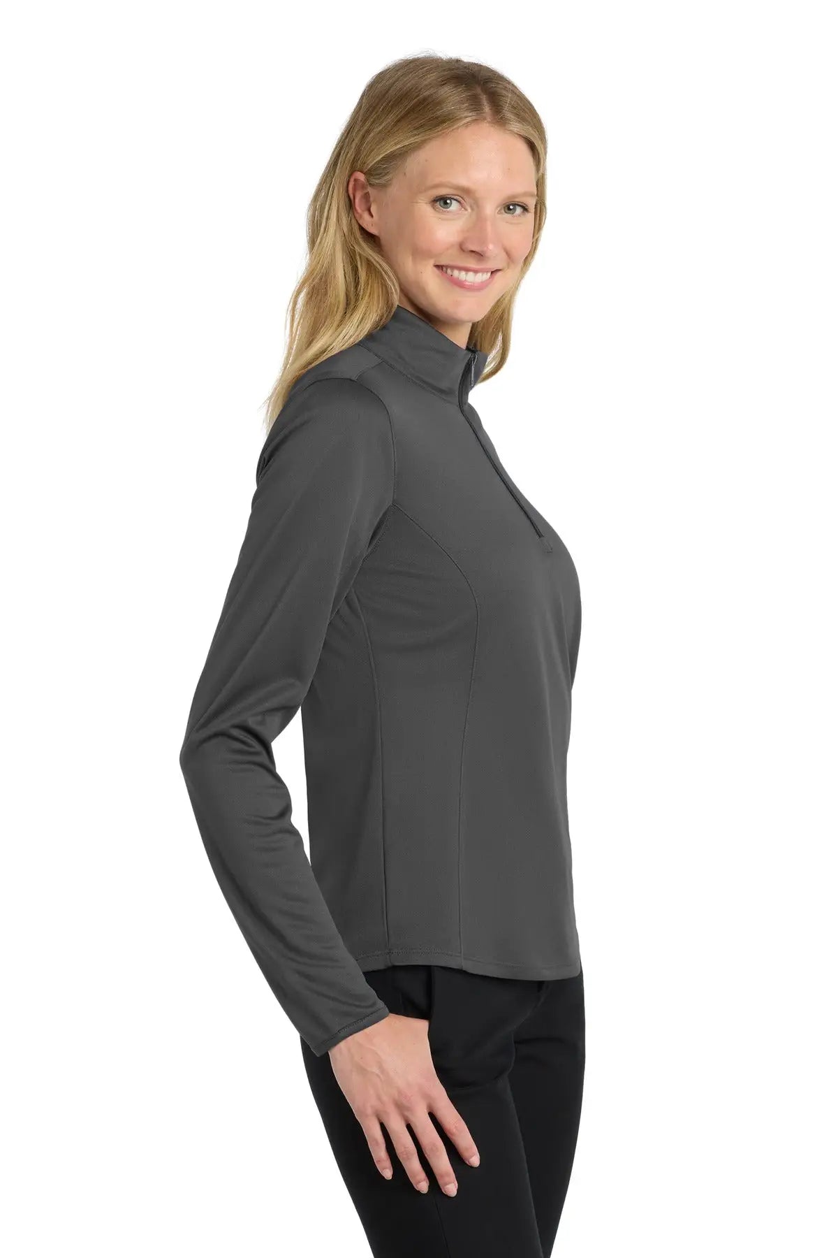 Port Authority Lk584 Women’s Silk Touch Performance 1/4-zip - Steel Gray Black
