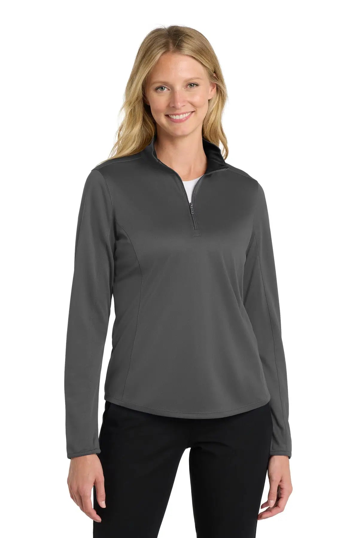 Port Authority Lk584 Women’s Silk Touch Performance 1/4-zip - Steel Gray Black