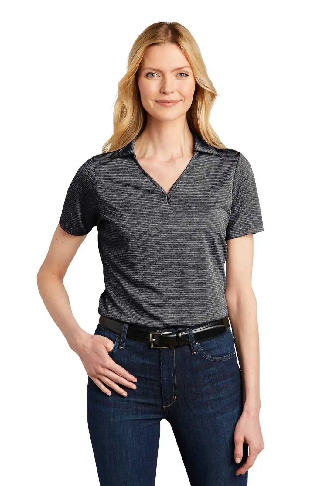 Port Authority Lk585 Ladies Shadow Stripe Polo - Deep Black