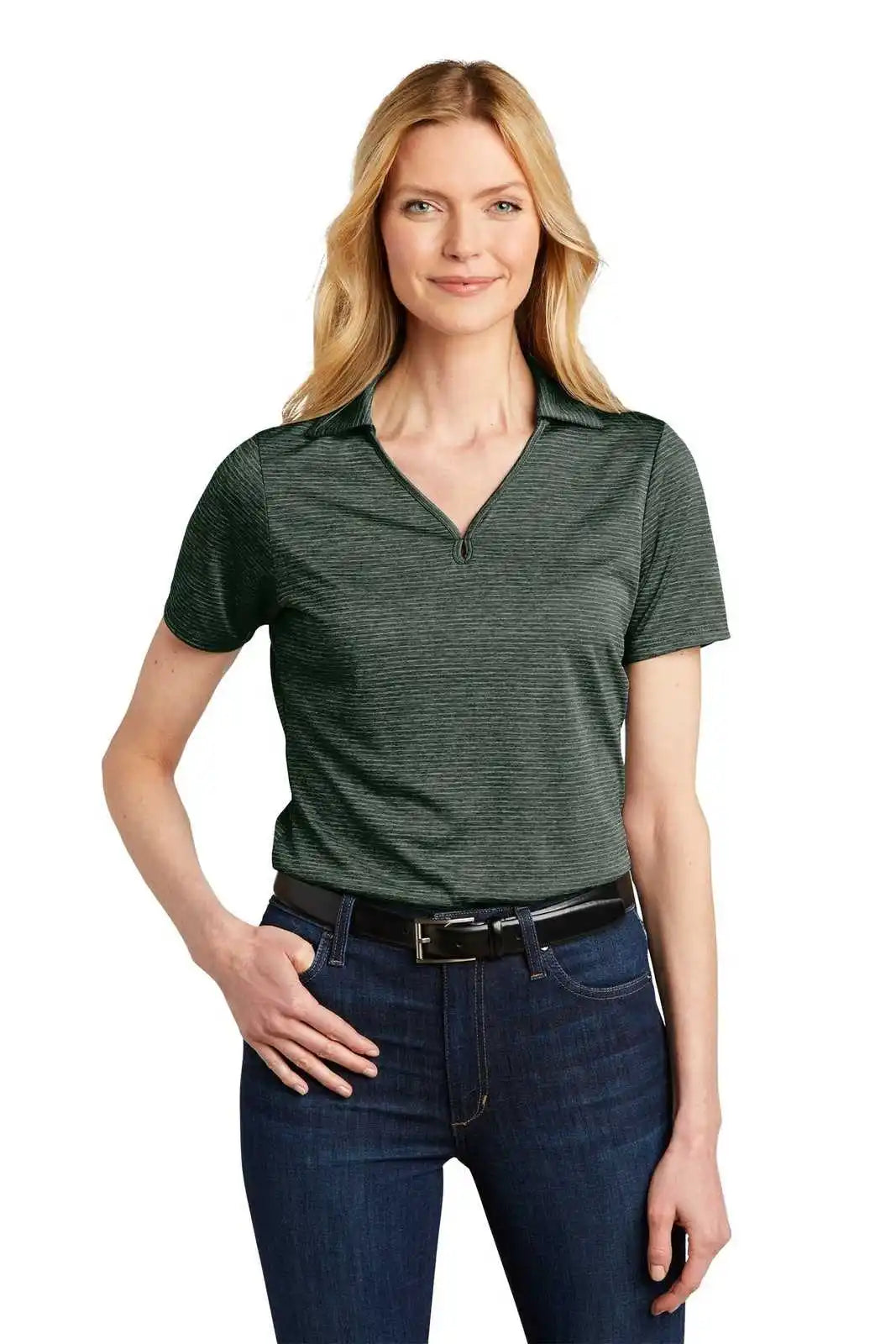 Port Authority Lk585 Ladies Shadow Stripe Polo - Deep Forest Green