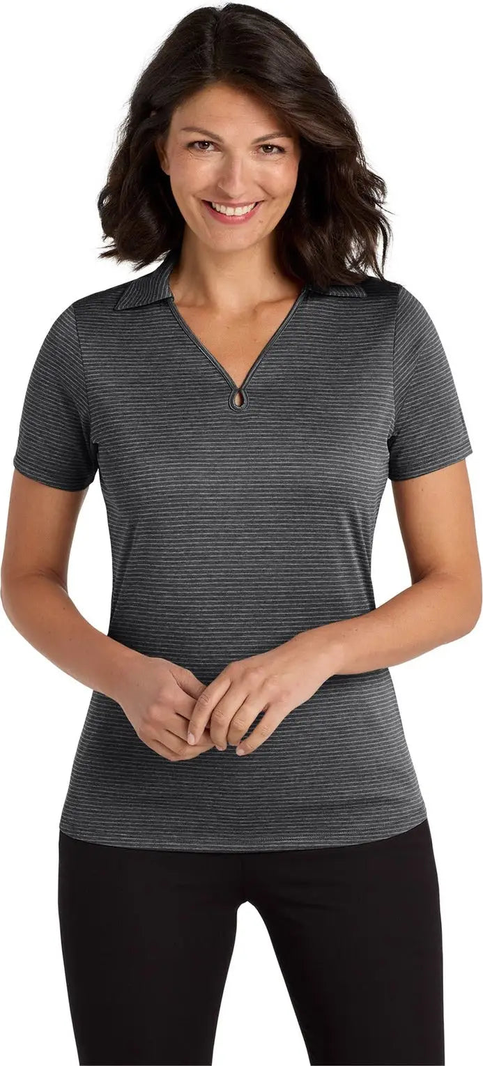 Port Authority Lk585 Women’s Shadow Stripe Polo - Deep Black