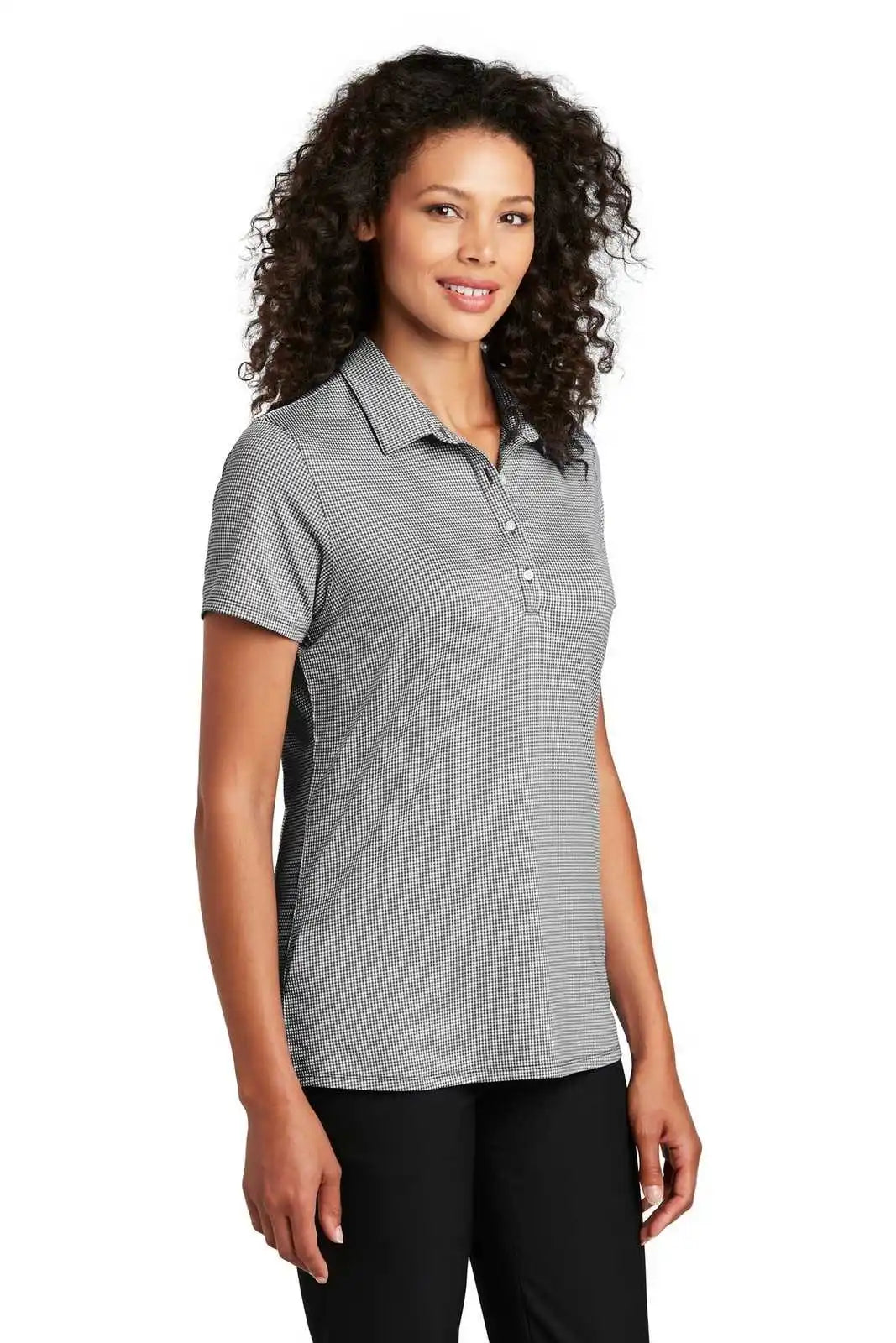 Port Authority Lk646 Ladies Gingham Polo - Black White