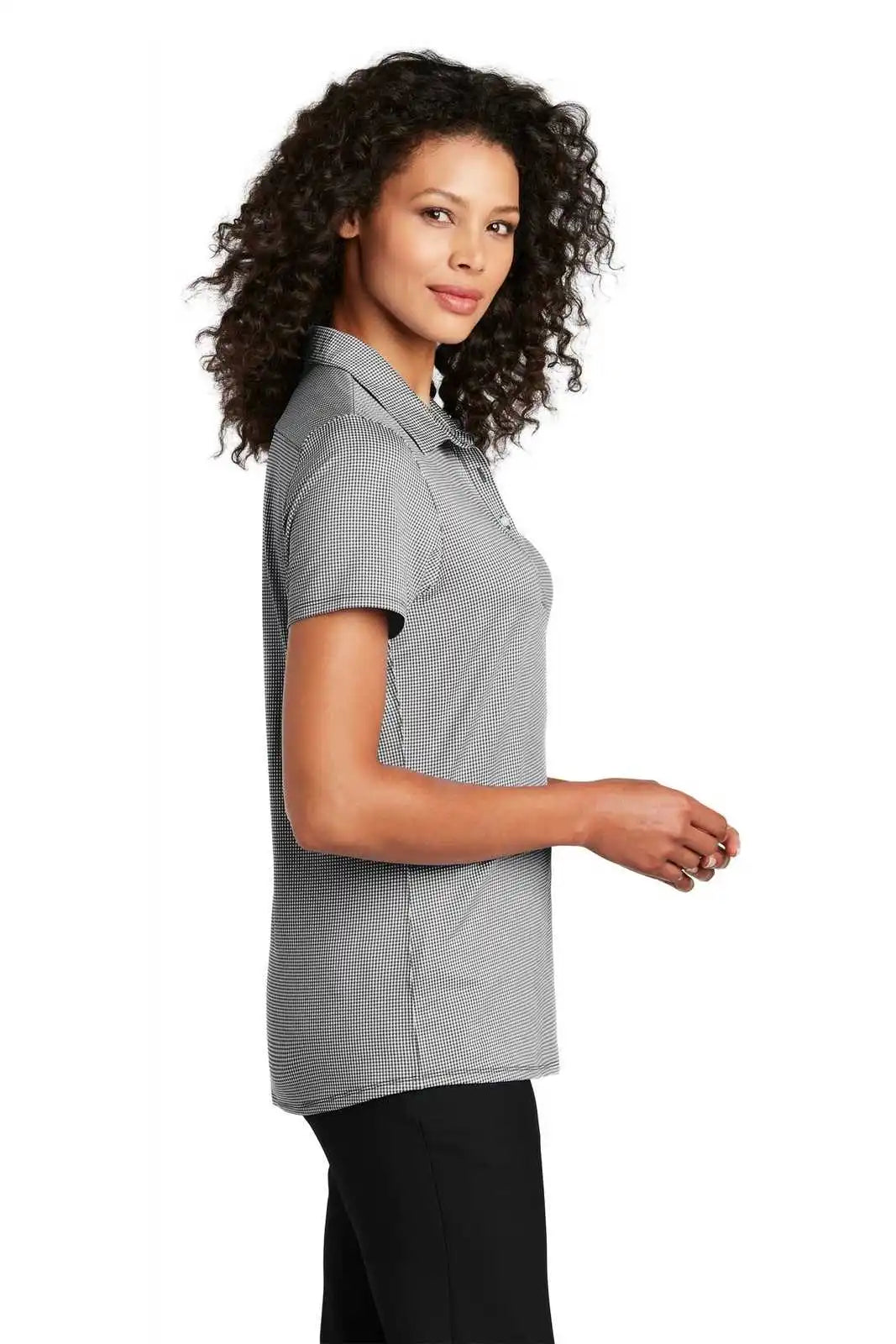 Port Authority Lk646 Ladies Gingham Polo - Black White