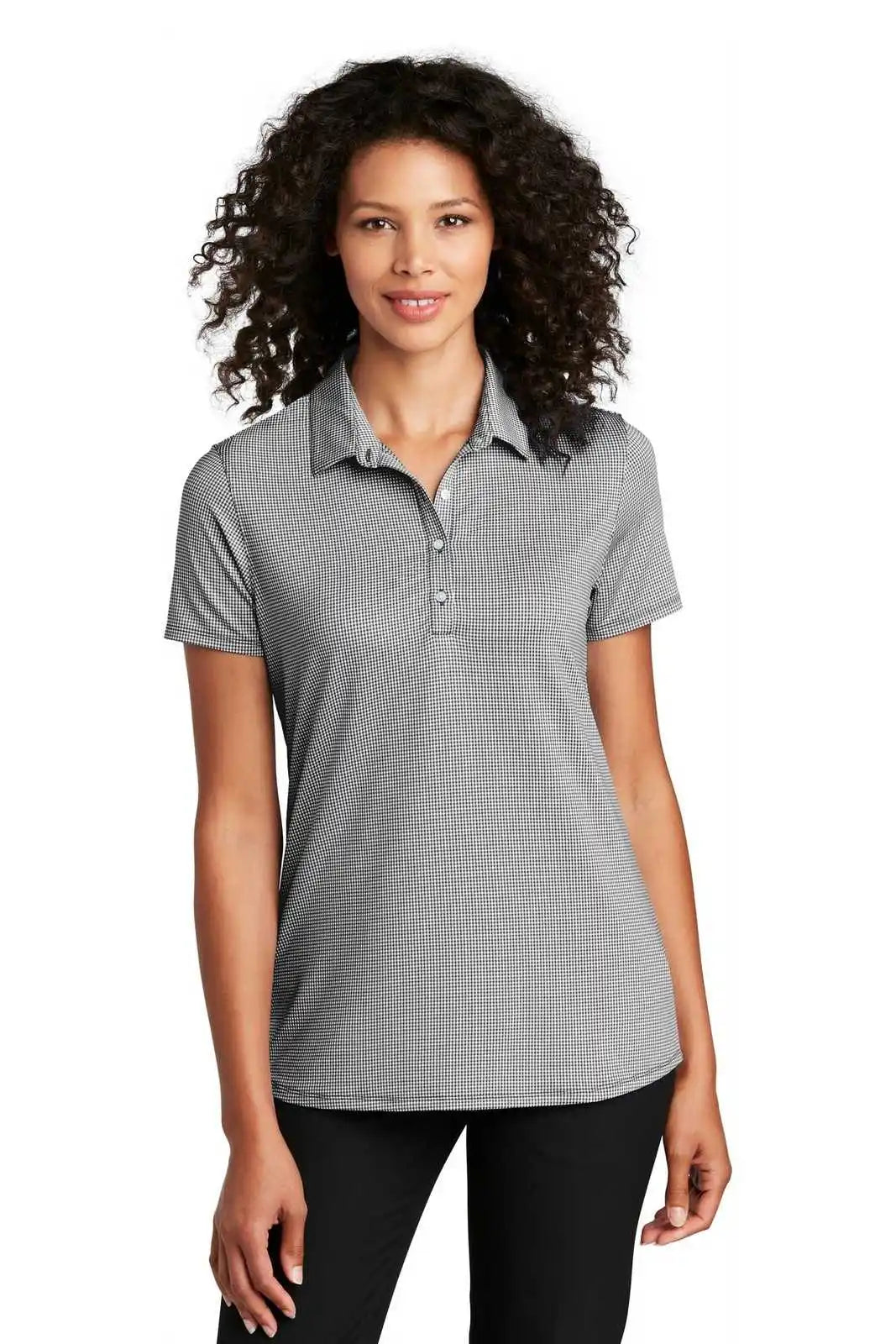 Port Authority Lk646 Ladies Gingham Polo - Black White