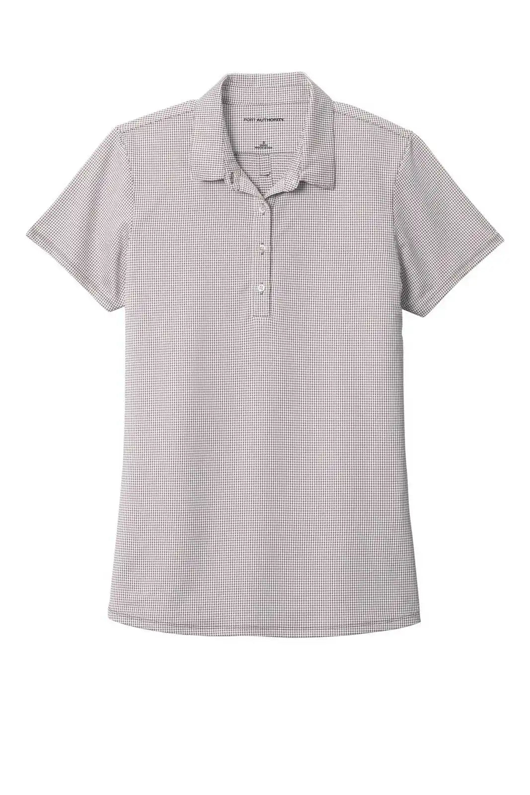 Port Authority Lk646 Ladies Gingham Polo - Gusty Gray White