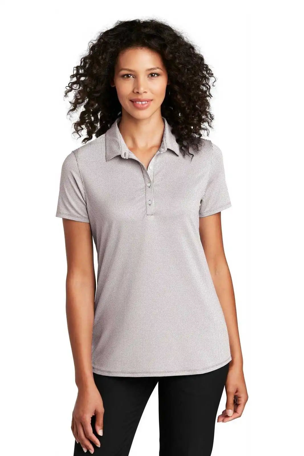 Port Authority Lk646 Ladies Gingham Polo - Gusty Gray White