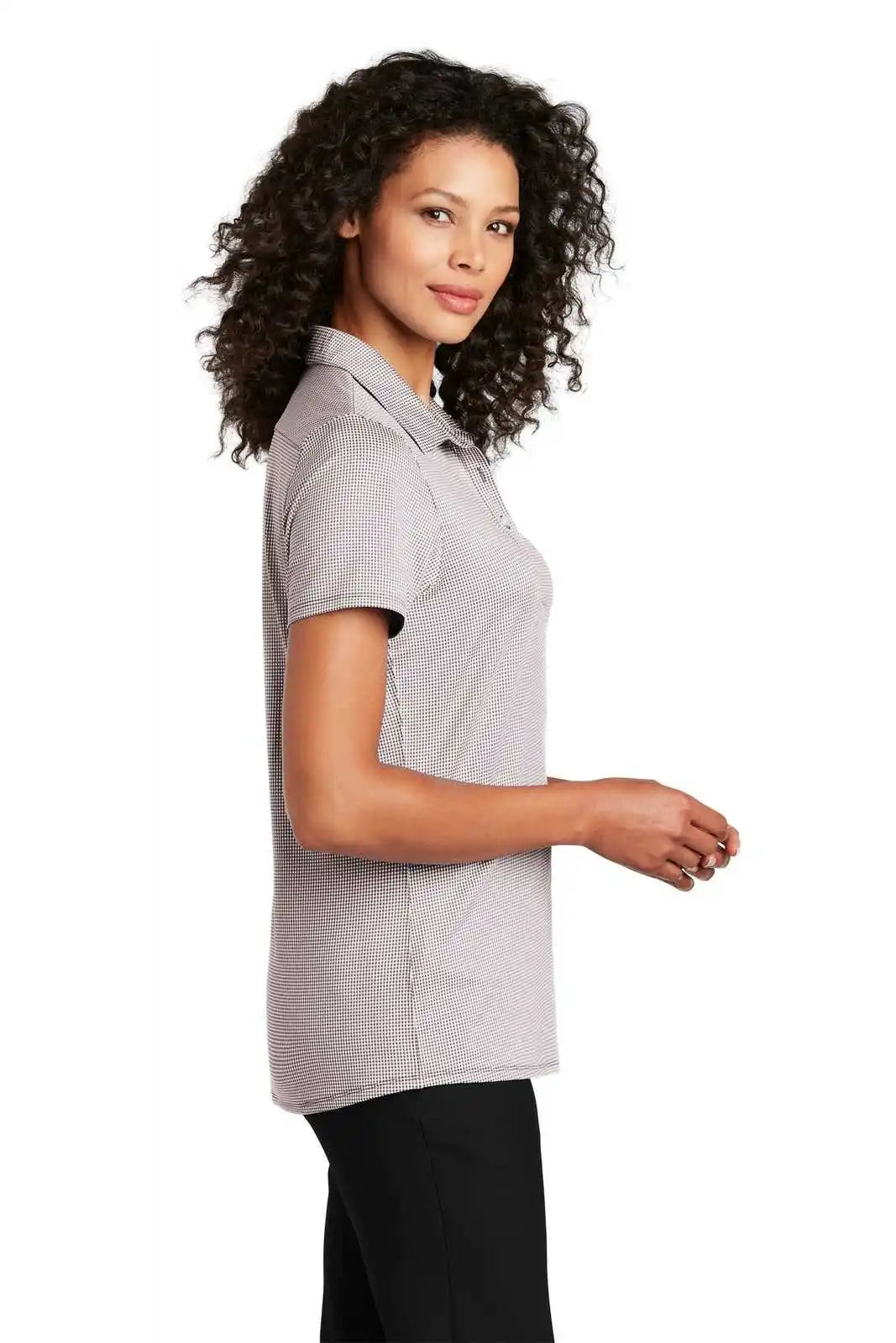 Port Authority Lk646 Ladies Gingham Polo - Gusty Gray White