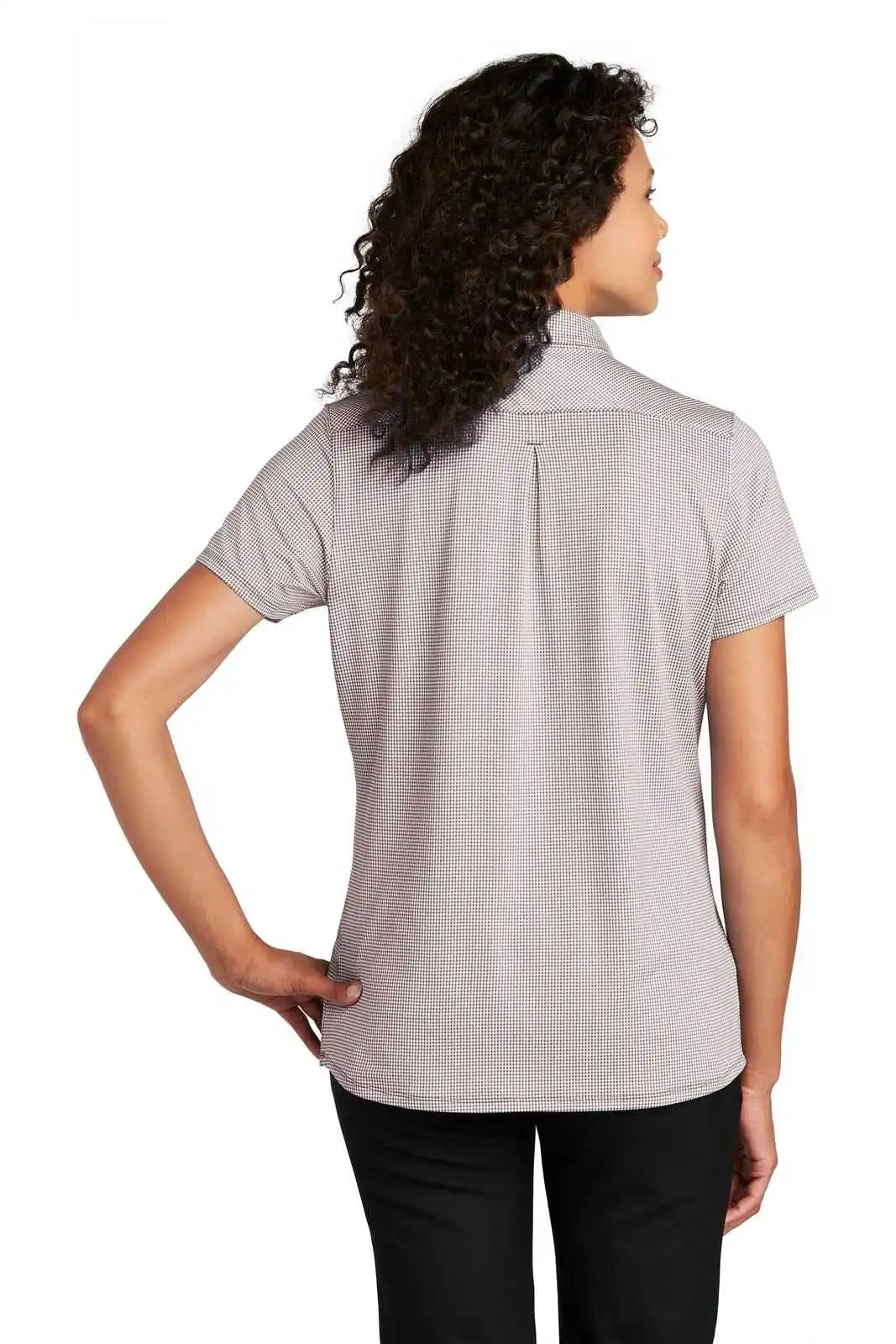 Port Authority Lk646 Ladies Gingham Polo - Gusty Gray White