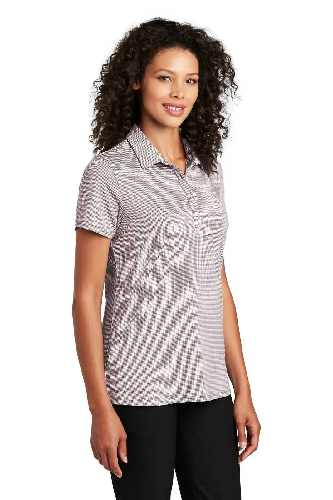 Port Authority Lk646 Ladies Gingham Polo - Gusty Gray White