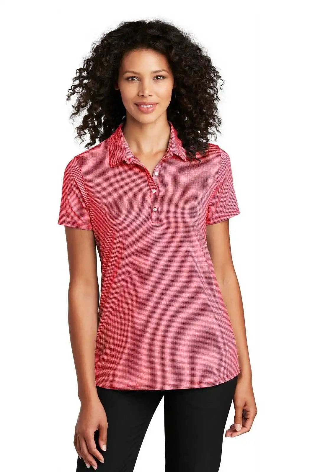 Port Authority Lk646 Ladies Gingham Polo - Rich Red White