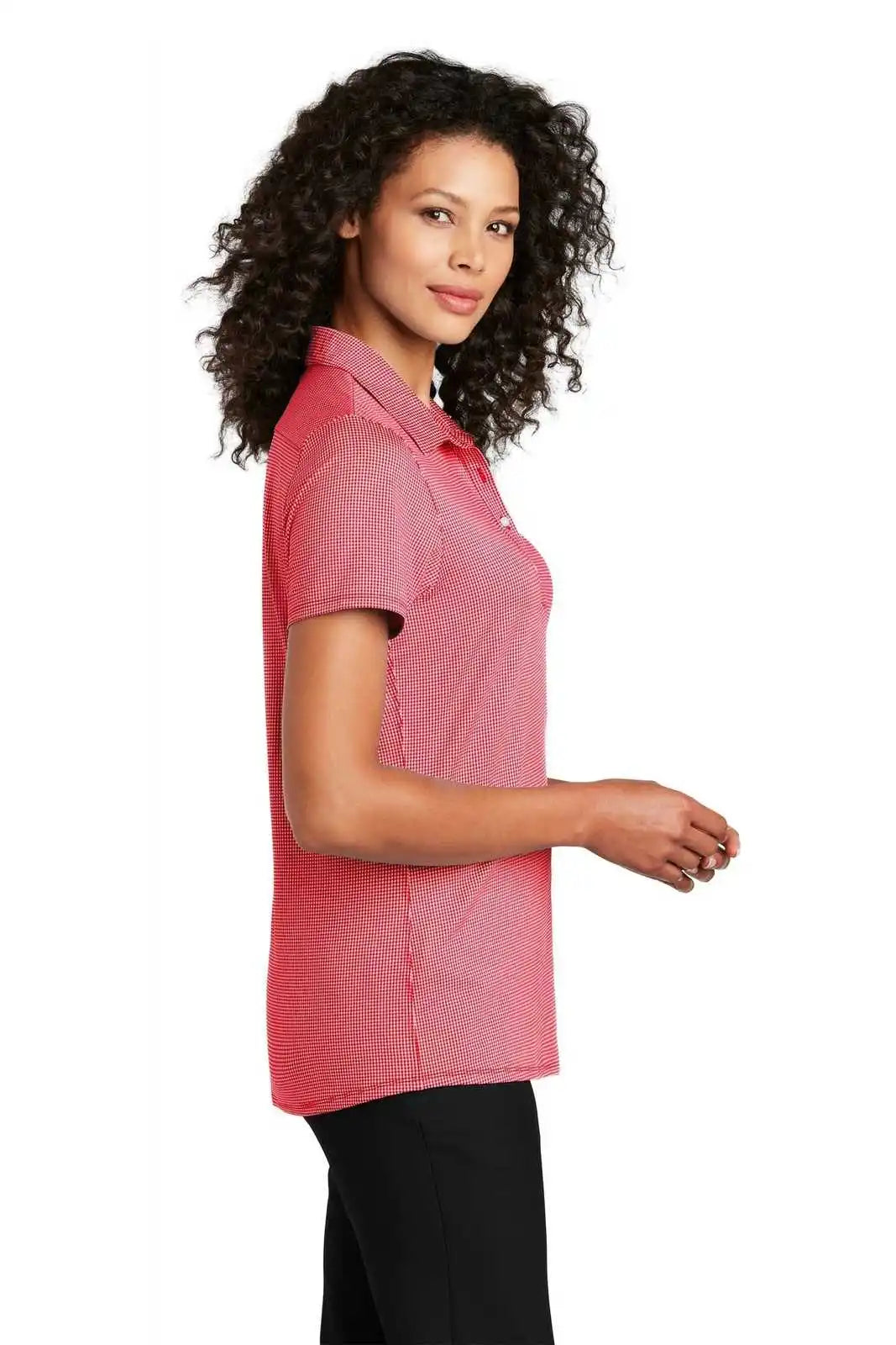Port Authority Lk646 Ladies Gingham Polo - Rich Red White