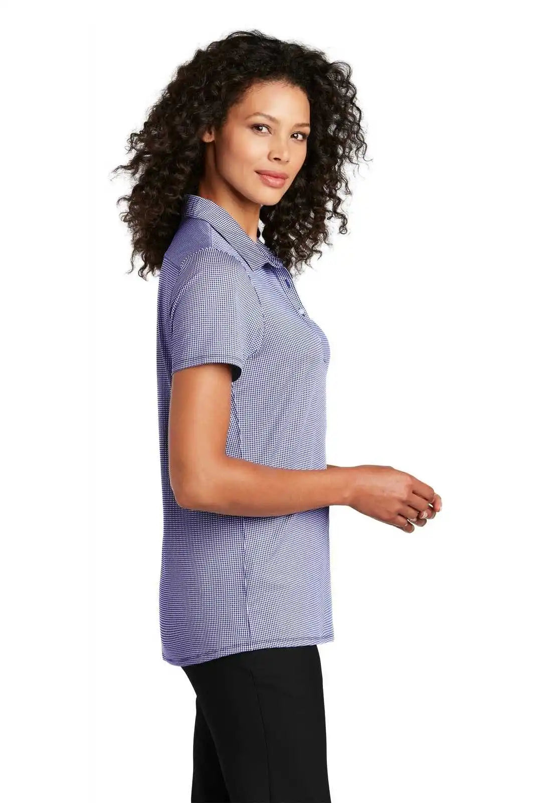 Port Authority Lk646 Ladies Gingham Polo - True Navy White