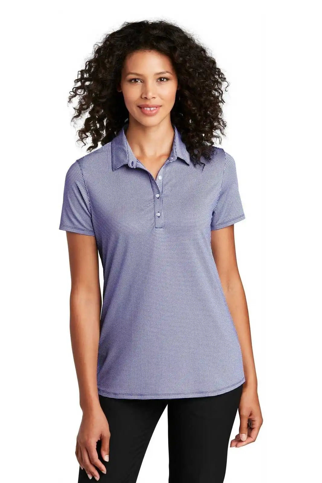 Port Authority Lk646 Ladies Gingham Polo - True Navy White