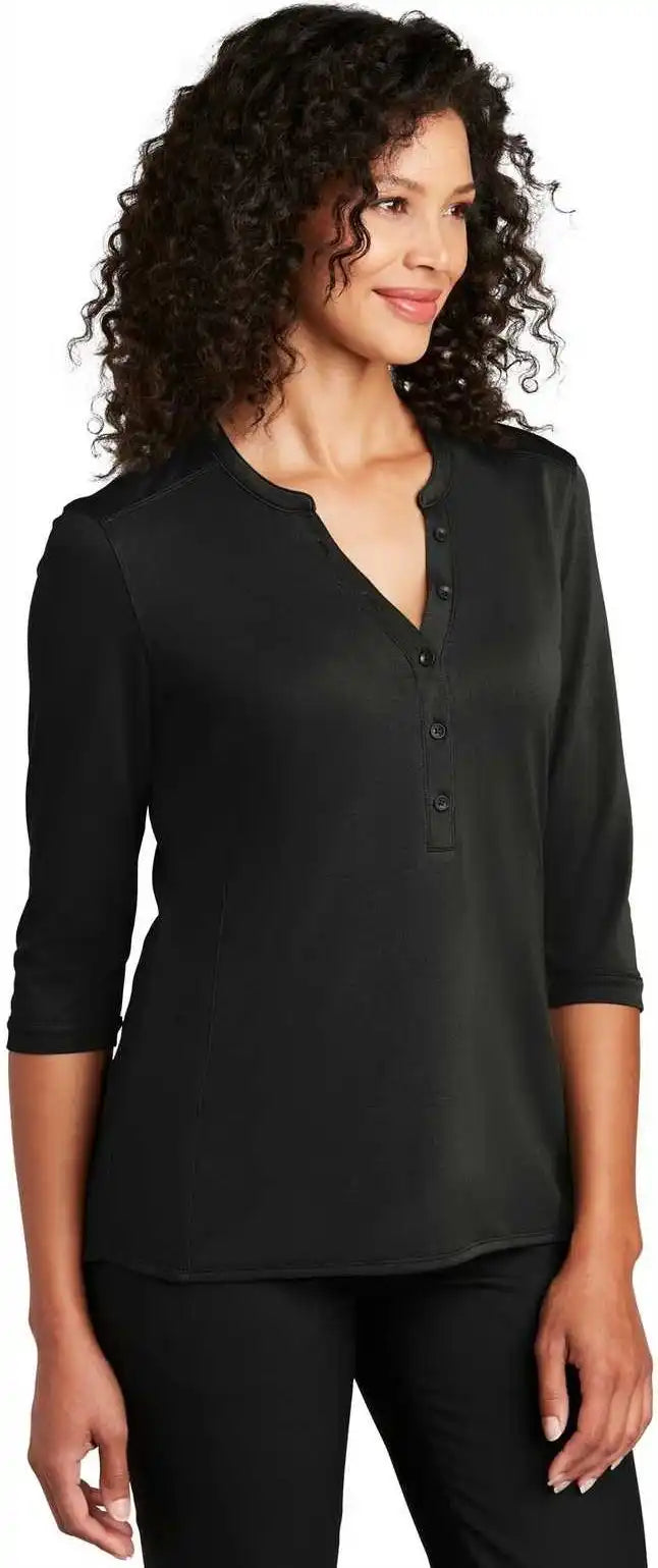 Port Authority Lk750 Ladies Uv Choice Pique Henley Black