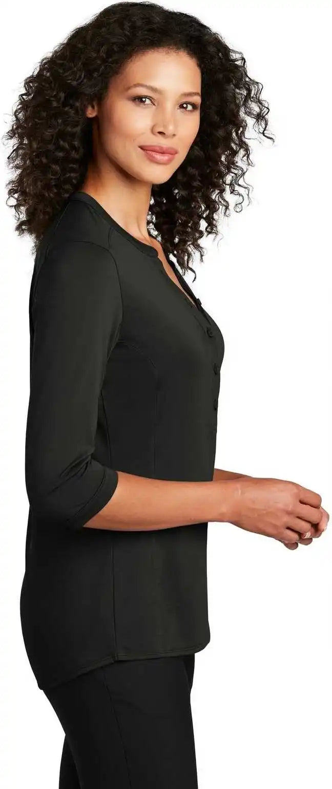 Port Authority Lk750 Ladies Uv Choice Pique Henley Black
