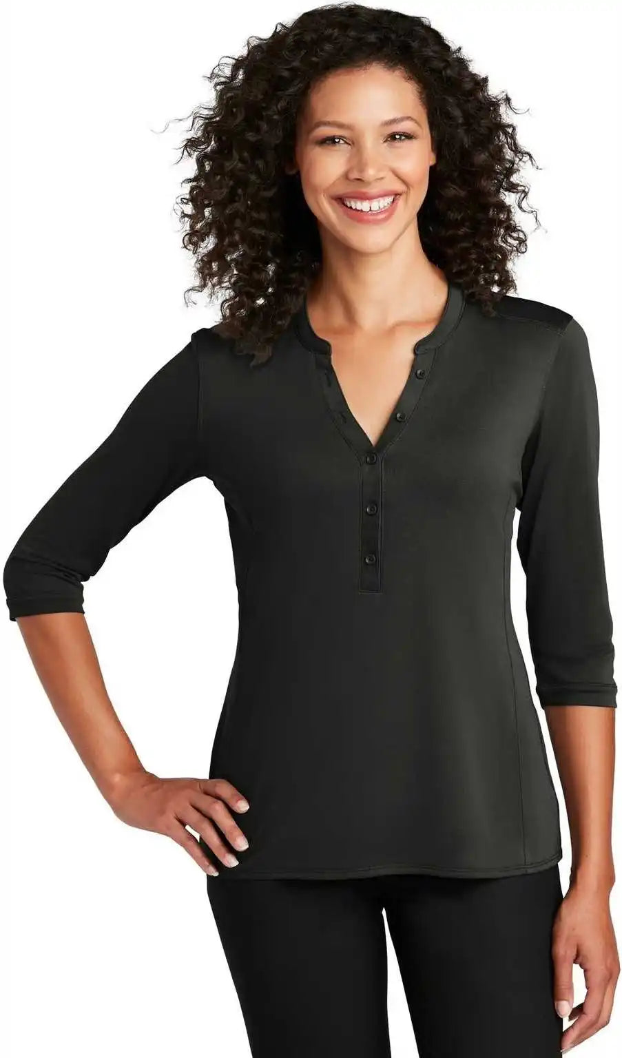 Port Authority Lk750 Ladies Uv Choice Pique Henley Black