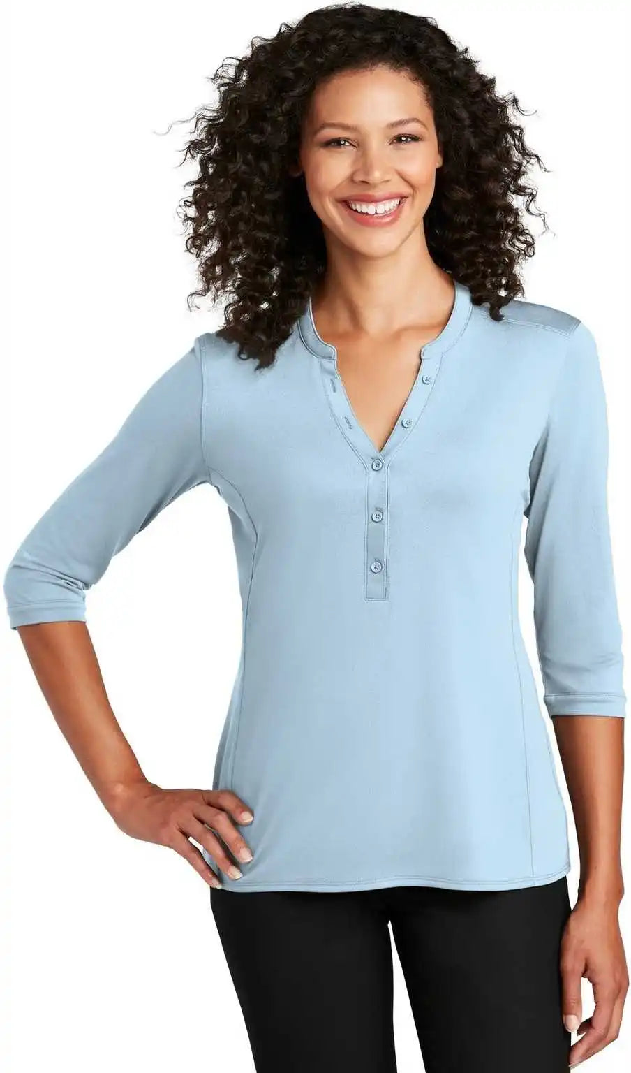 Port Authority Lk750 Ladies Uv Choice Pique Henley Cloud Blue