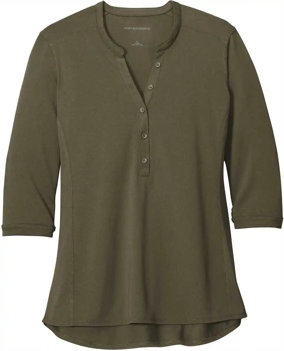 Port Authority Lk750 Ladies Uv Choice Pique Henley Deep Olive