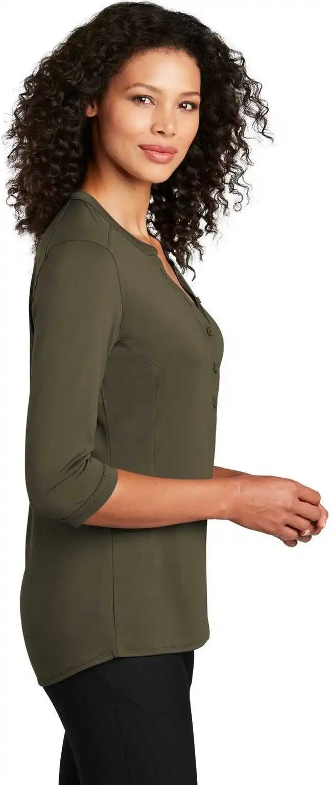 Port Authority Lk750 Ladies Uv Choice Pique Henley Deep Olive