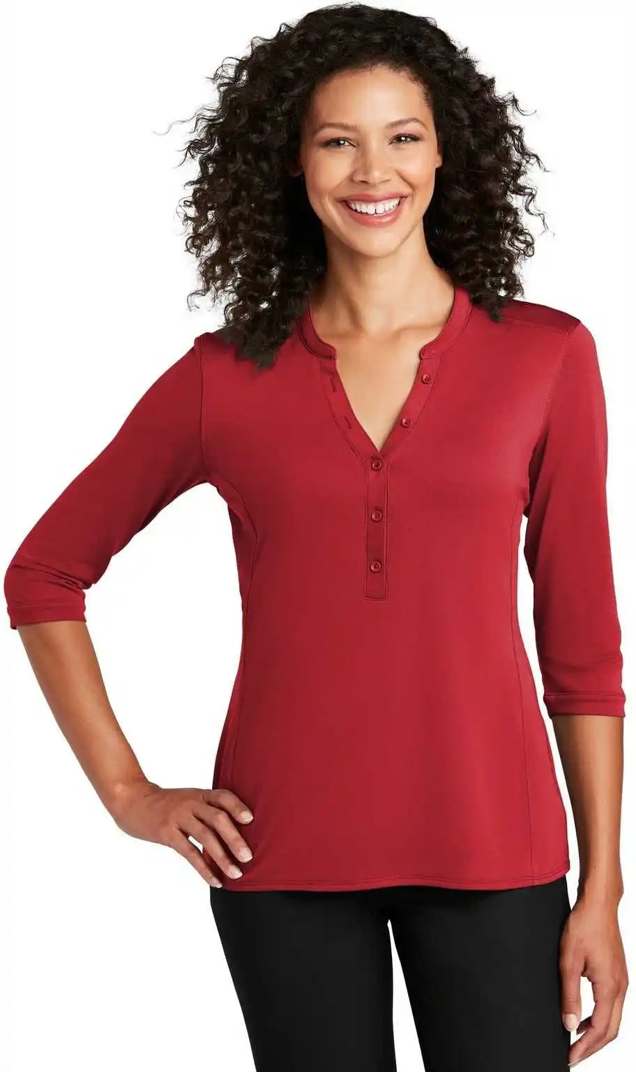 Port Authority Lk750 Ladies Uv Choice Pique Henley - Rich Red
