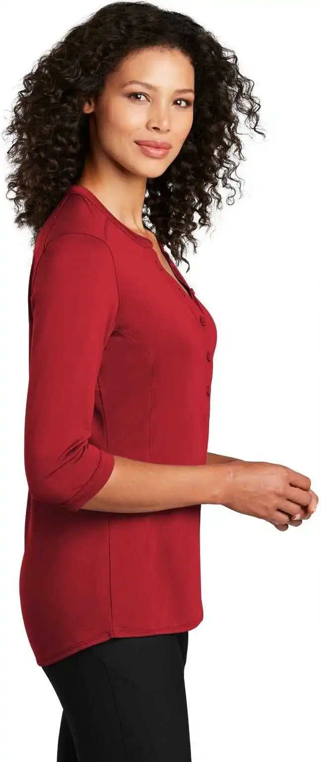 Port Authority Lk750 Ladies Uv Choice Pique Henley - Rich Red