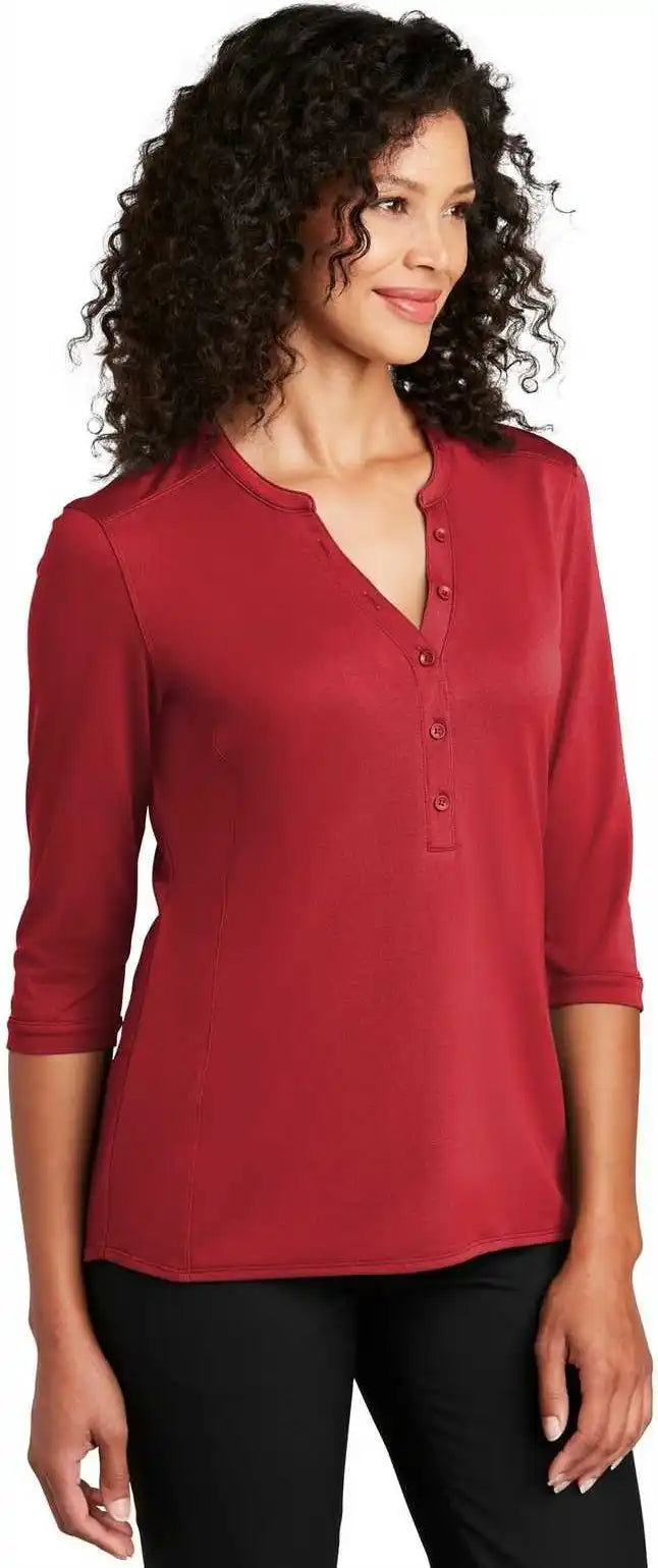 Port Authority Lk750 Ladies Uv Choice Pique Henley - Rich Red
