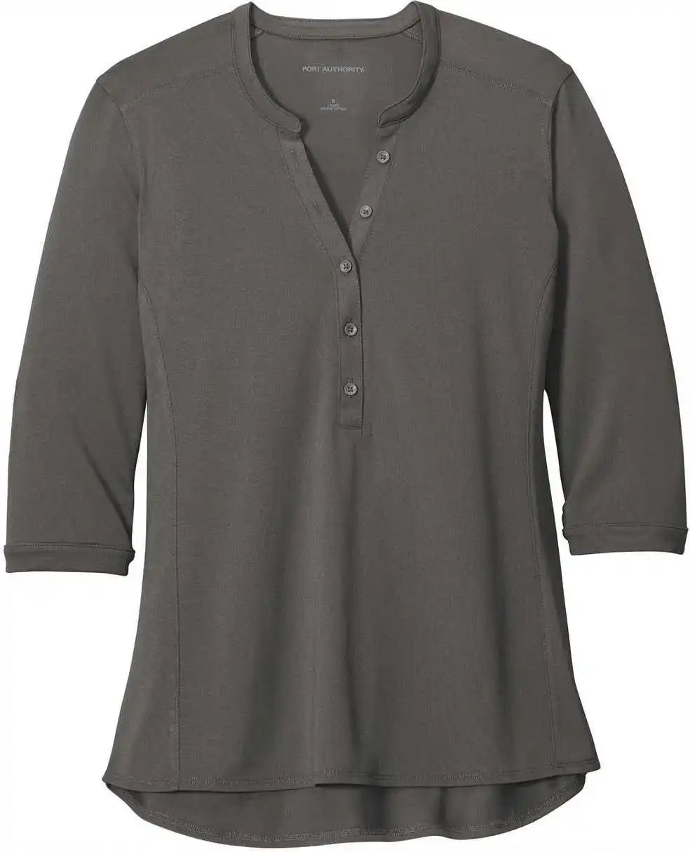 Port Authority Lk750 Ladies Uv Choice Pique Henley Sterling Gray