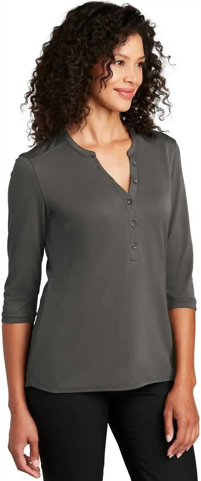 Port Authority Lk750 Ladies Uv Choice Pique Henley Sterling Gray