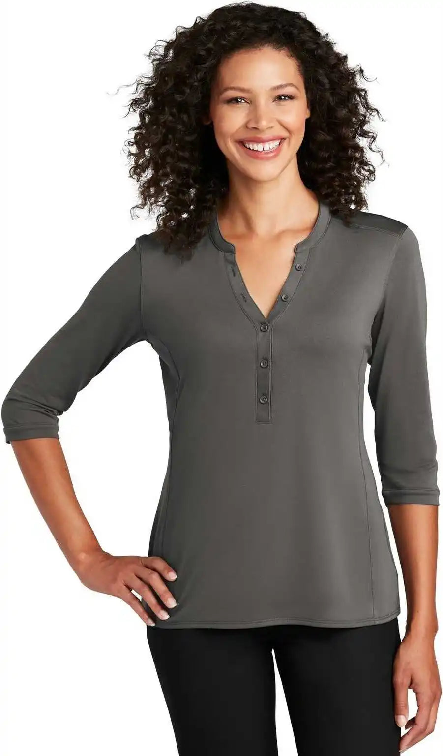 Port Authority Lk750 Ladies Uv Choice Pique Henley Sterling Gray