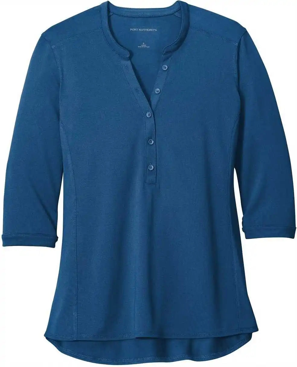 Port Authority Lk750 Ladies Uv Choice Pique Henley True Blue